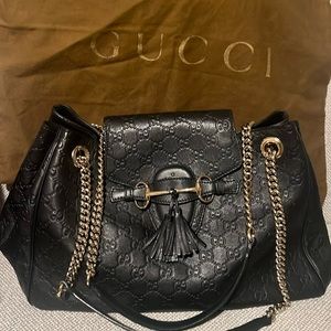 Gucci Black Shoulder Bag with Gold Accents